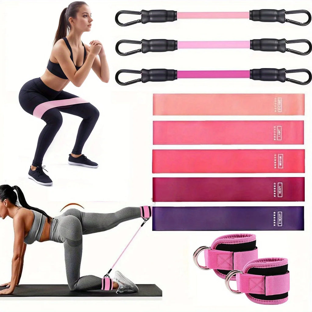Ten-Piece Yoga Resistance Band Set for Leg and Glute Shaping, Multi-Level Tension Fitness Equipment with Ankle Straps