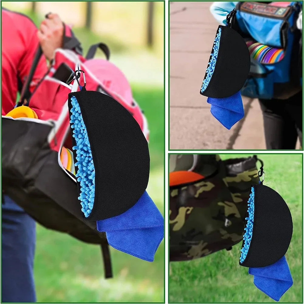 Flying Disc Cleaning Tool with Microfiber Cloth and Clip Flying Disc Golf Towel Accessories Golf Cleaning Bag for Drying Discs