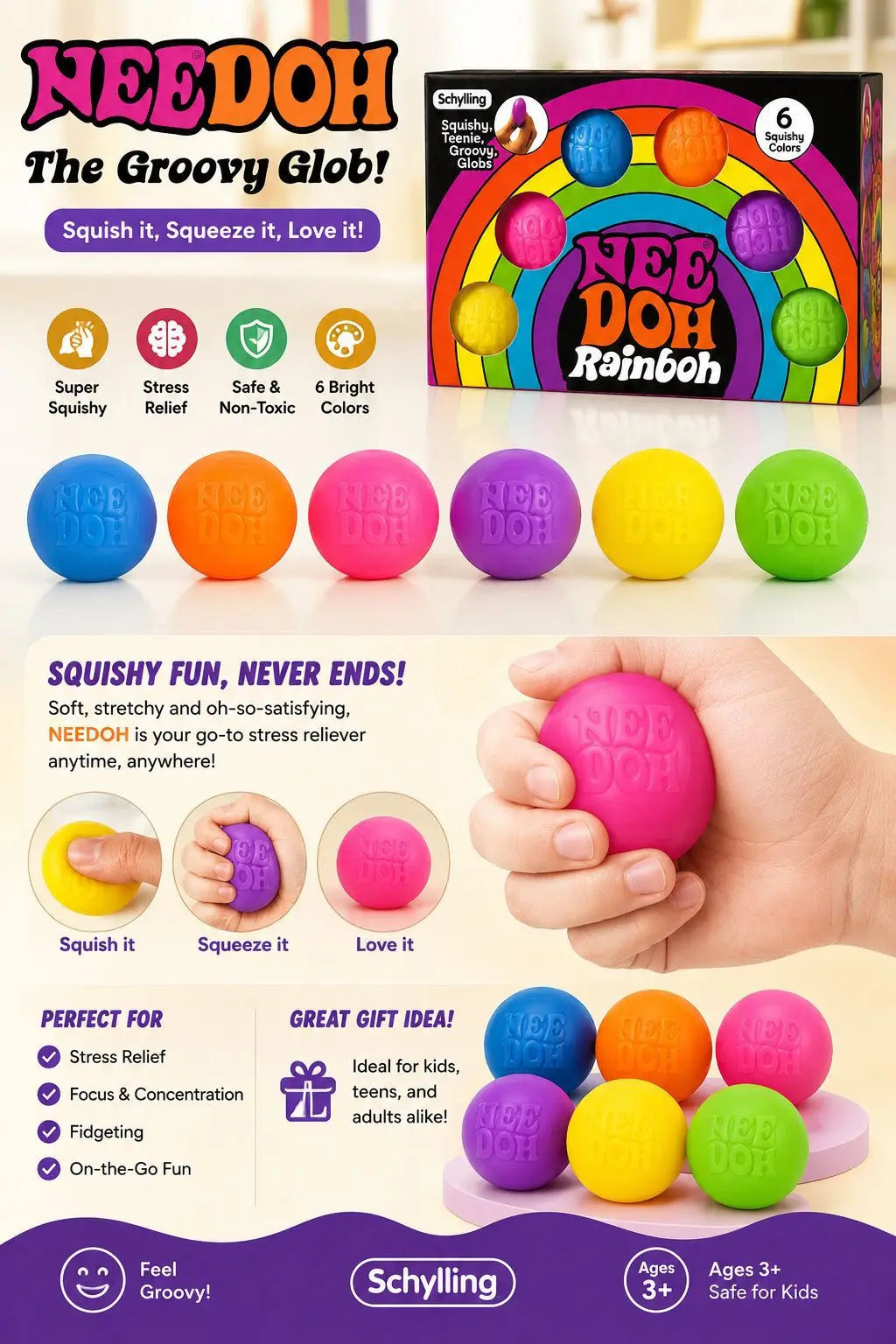 Needoh Rainbow Teenie Stress Ball Fidget Toys