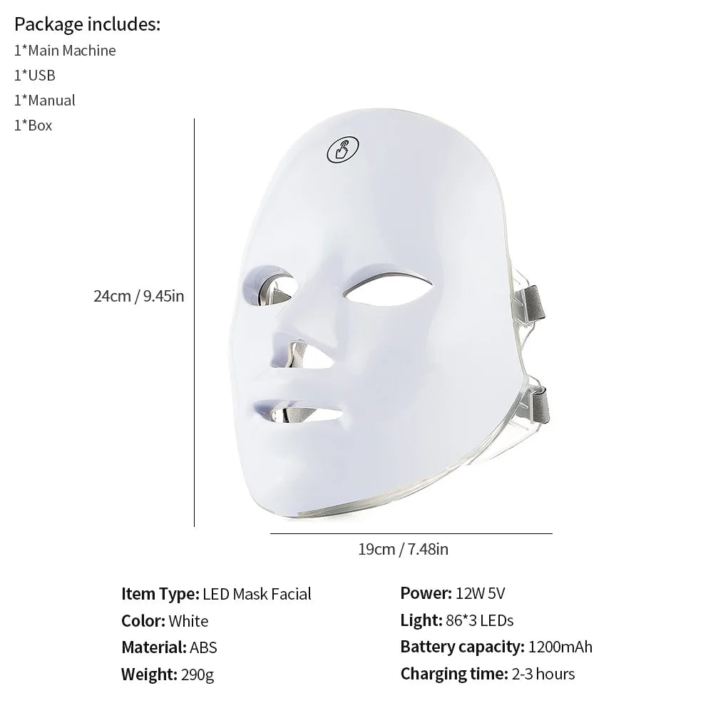 7 Colors Led Facial Mask With Neck Red Light Therapy Mask For Skin