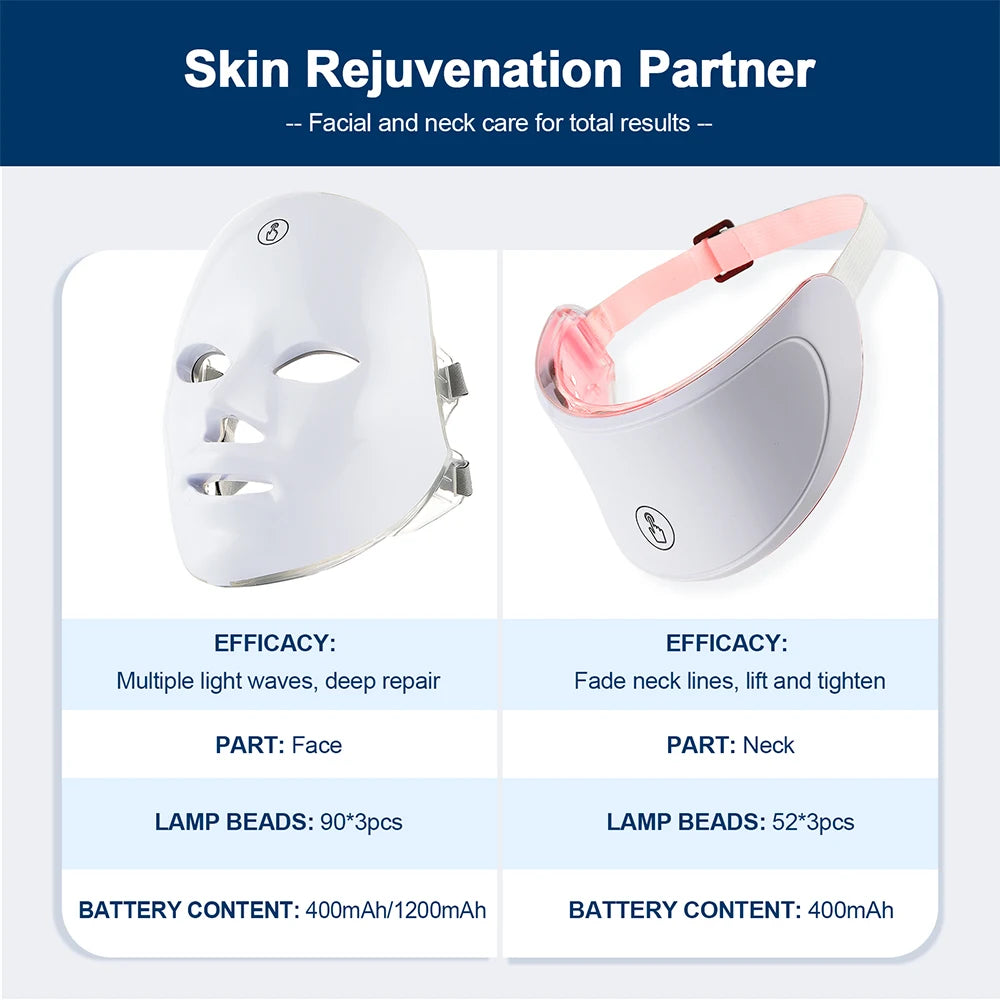 7 Colors Led Facial Mask With Neck Red Light Therapy Mask For Skin